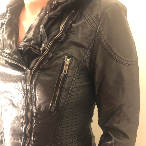 COPY - Free People Black Leather Jacket w/ Removable Hood - Picture 6 of 10
